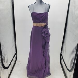 ◇ Jim Hjelm Ruffle Spaghetti Strap Chiffon Formal Maxi Dress Purple Size 12